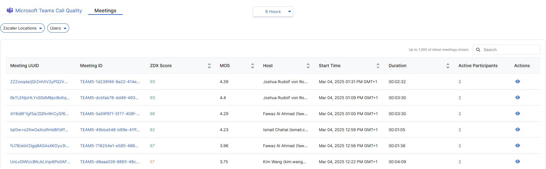 Meetings tab on MS Teams Call Quality