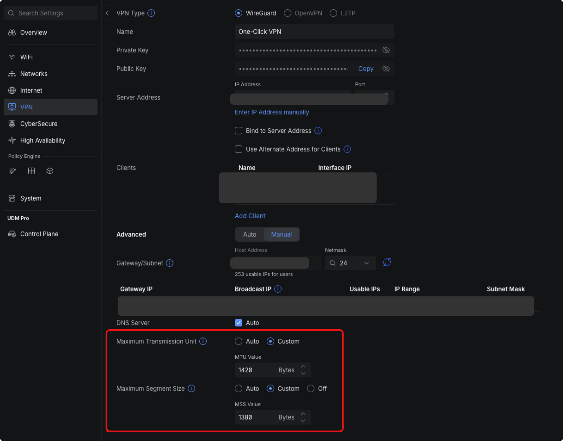Ubiquiti VPN MTU & MSS