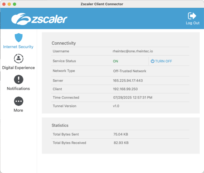 Zscaler Application Screen