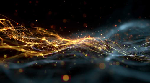 Abstraktes neuronales Netzwerk mit Datenströmen, das mithilfe von KI Anomalien und Angriffe erkennt