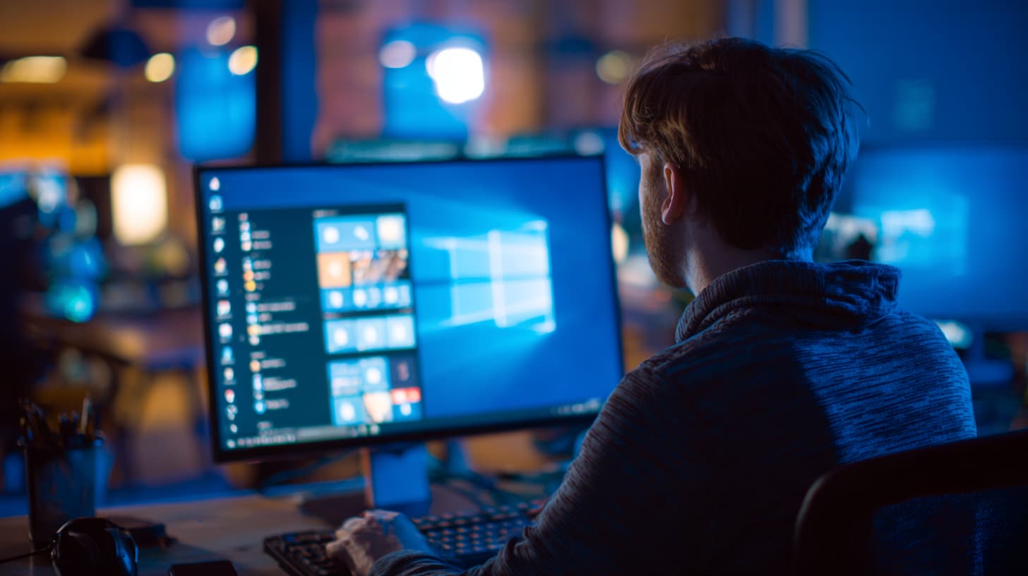 IT-Experte nutzt Windows Sandbox auf Desktop-PC in professioneller Umgebung